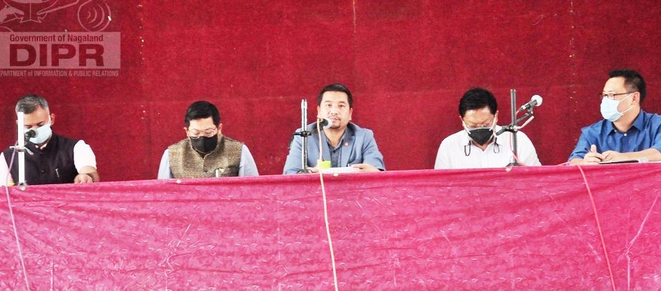 DPDB Chairperson and Minister Tongpang Ozukum addressing the board meeting in Mokokchung on August 21. (DIPR Photo)
